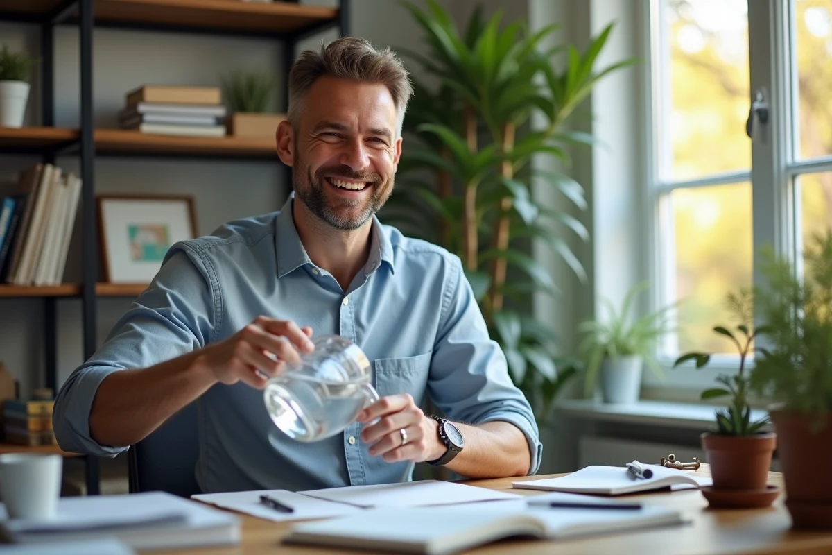 Homme d age moyen travaillant dans un bureau organisé