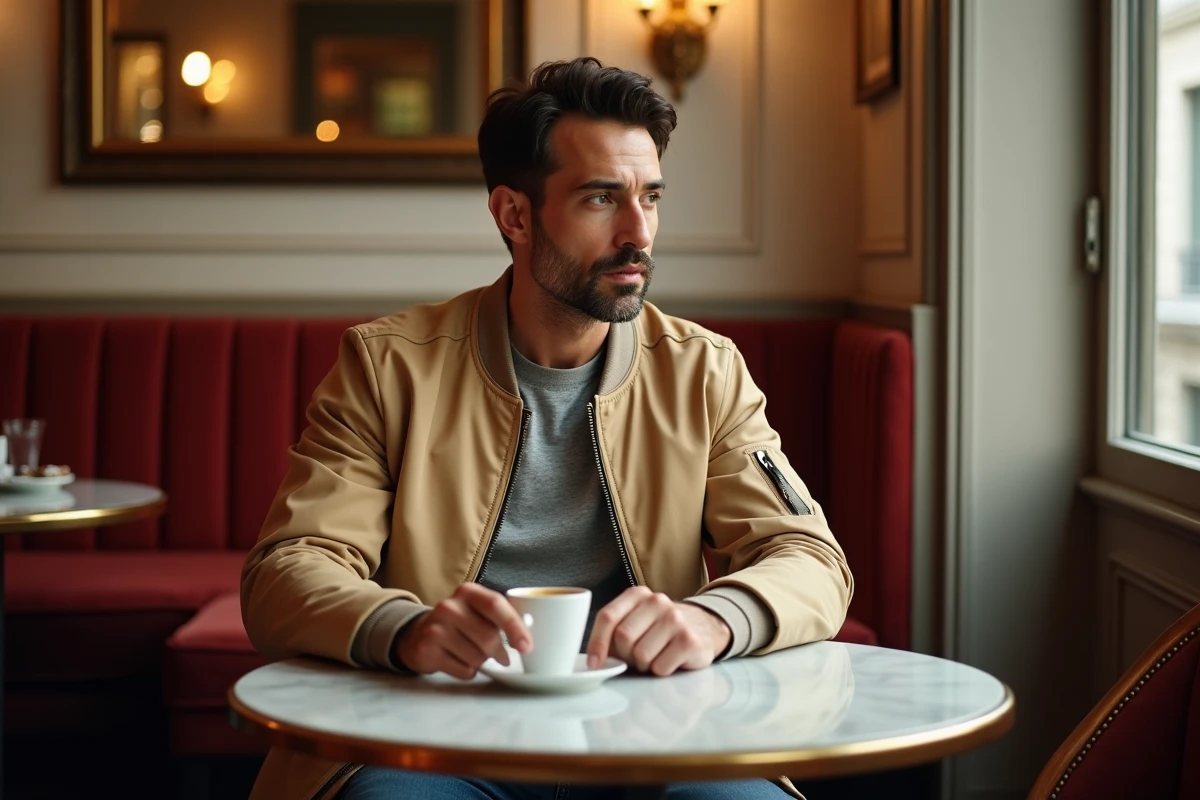 Ilan Tobianah Zeus réfléchissant dans un café parisien haut de gamme